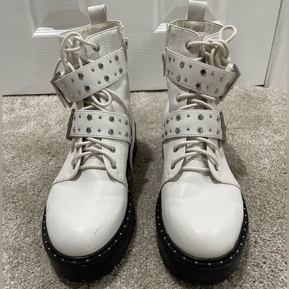 White Studded Combat Boots